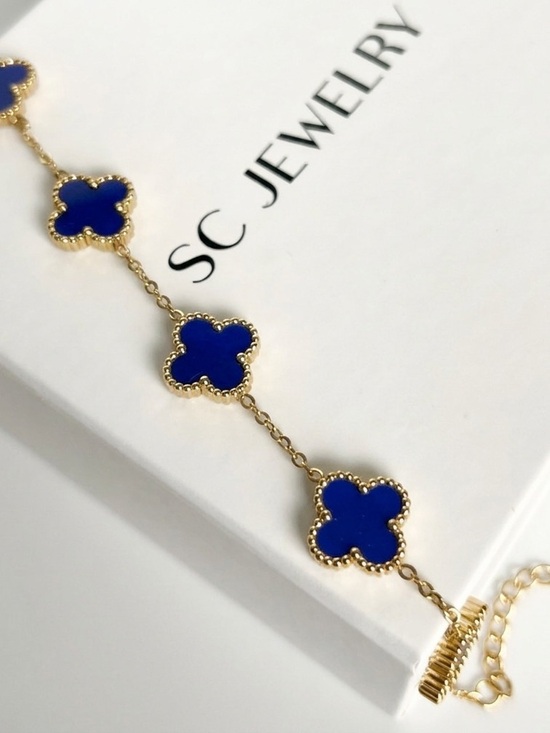 SC JEWELRY Jewelry - Royal Blue Four Leaf Clover Bracelet Stainless Steel Double Sided Adjustable